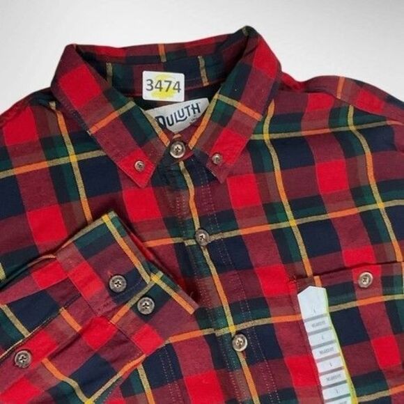 NWT Duluth Trading Co Relaxed Fit Plaid Button Up Flannel Shirt Men Size Large - Picture 1 of 14